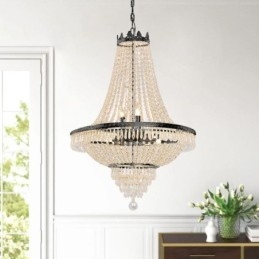 Lampadario a sospensione classico in cristallo stile impero nero 9 luci