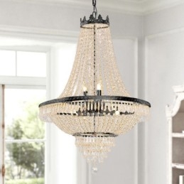 Lampadario a sospensione classico in cristallo stile impero nero 9 luci