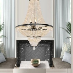 Lampadario a sospensione classico in cristallo stile impero nero 9 luci