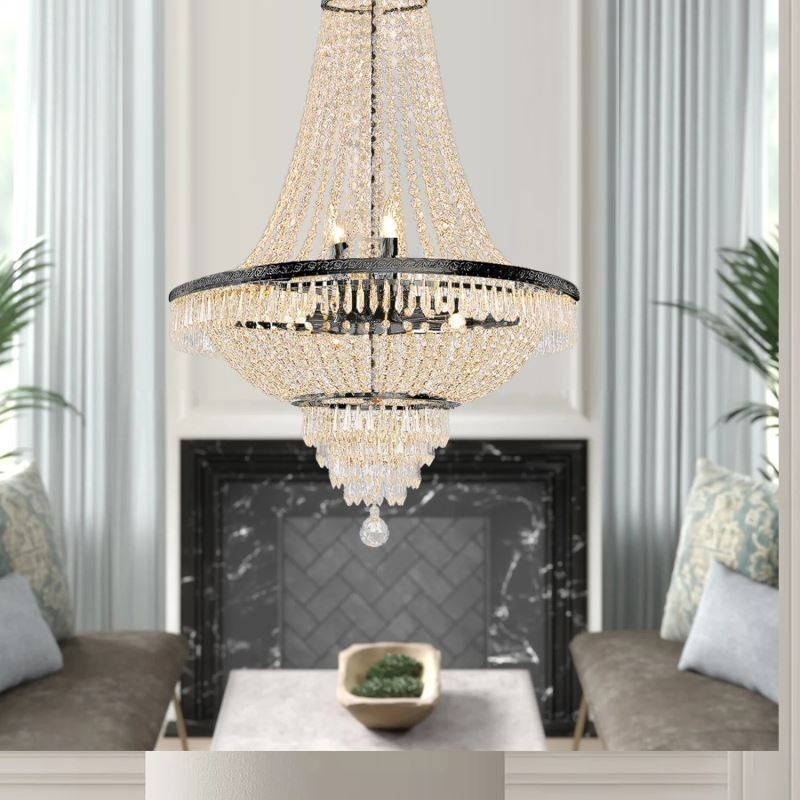 Lampadario a sospensione classico in cristallo stile impero nero 9 luci