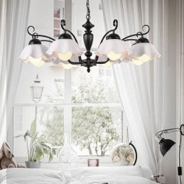 Lampadario a sospensione nordico in ferro e vetro a forma di fiore 3 luci E26/E27 55 x 30 cm