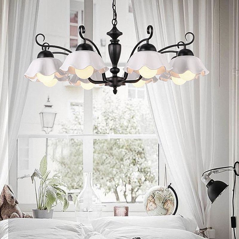 Lampadario a sospensione nordico in ferro e vetro a forma di fiore 3 luci E26/E27 55 x 30 cm