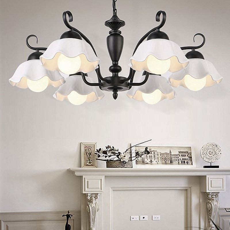 Lampadario a sospensione nordico in ferro e vetro a forma di fiore 3 luci E26/E27 55 x 30 cm