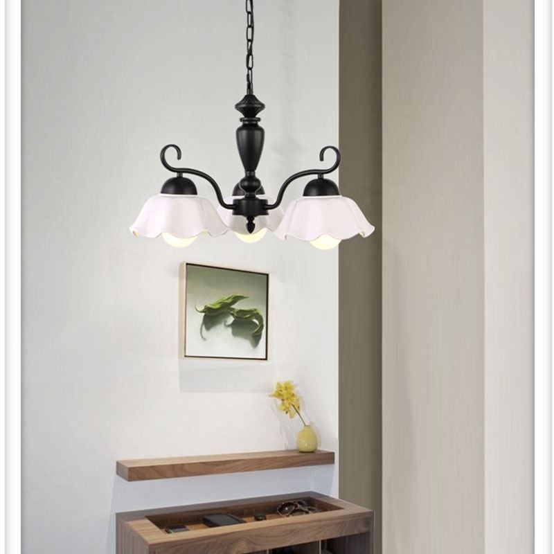 Lampadario a sospensione nordico in ferro e vetro a forma di fiore 3 luci E26/E27 55 x 30 cm