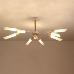 Lampada a sospensione nordica in legno massello, 9/18/24 luci, paralumi in vetro