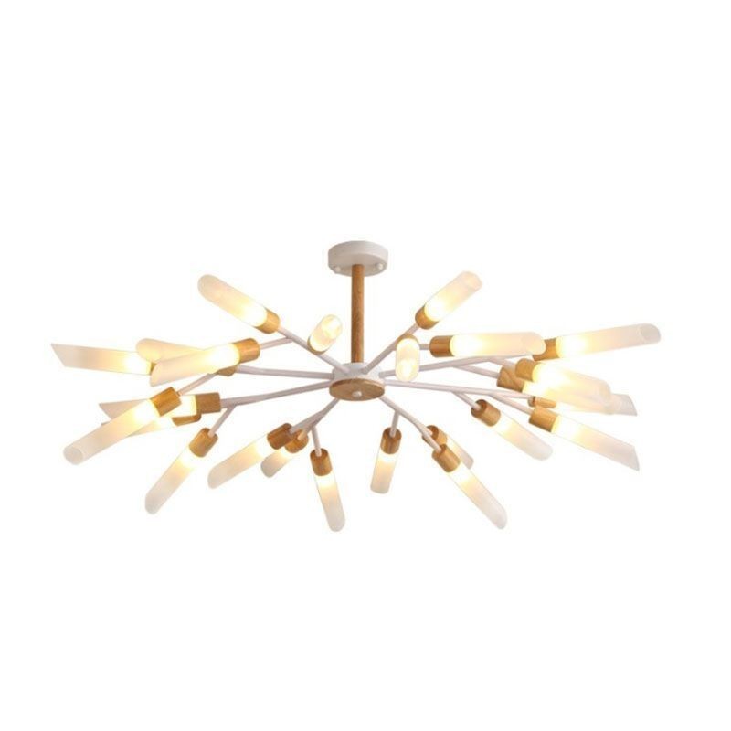 Lampada a sospensione nordica in legno massello, 9/18/24 luci, paralumi in vetro