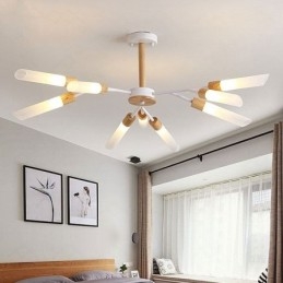Lampada a sospensione nordica in legno massello, 9/18/24 luci, paralumi in vetro