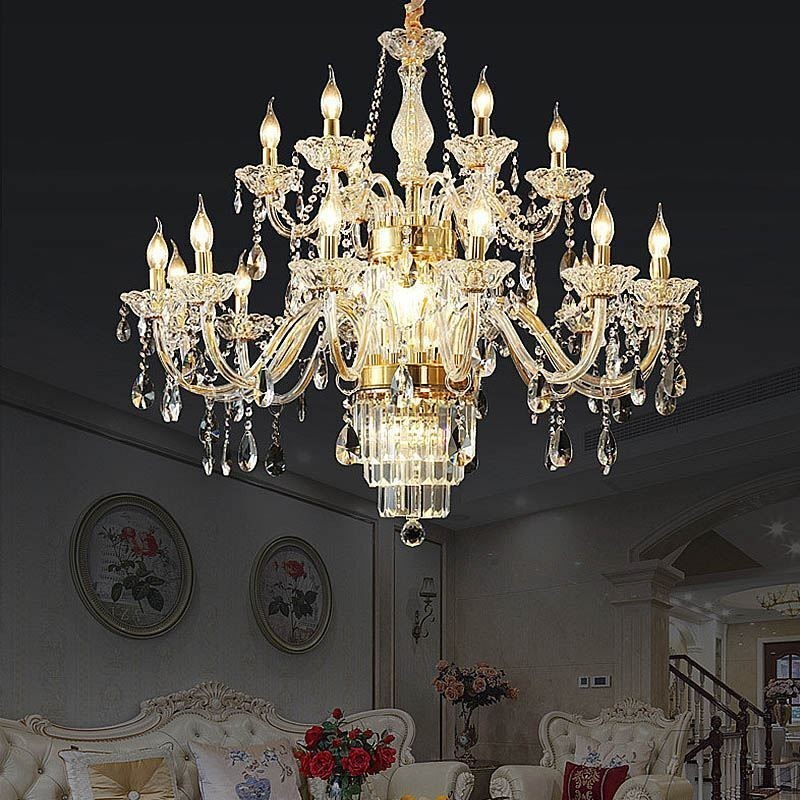 Grande lampadario di cristallo classico europeo