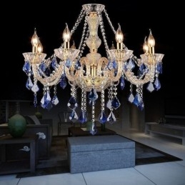 Lampadario a sospensione in cristallo europeo blu
