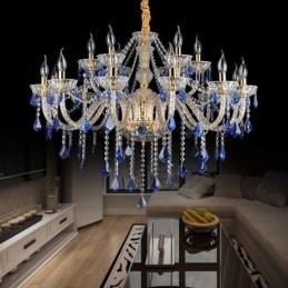 Lampadario a sospensione in cristallo europeo blu