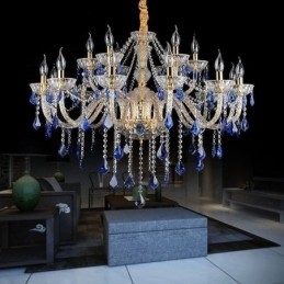 Lampadario a sospensione in cristallo europeo blu