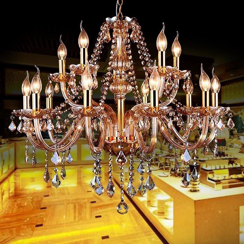 Lampadario in cristallo europeo ambra grande