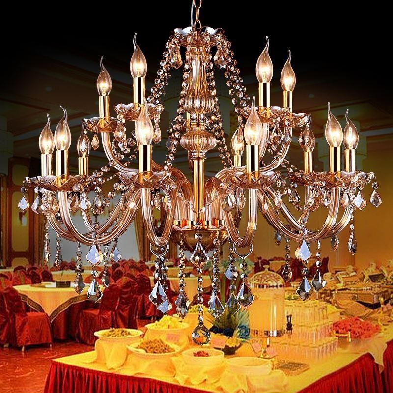 Lampadario in cristallo europeo ambra grande