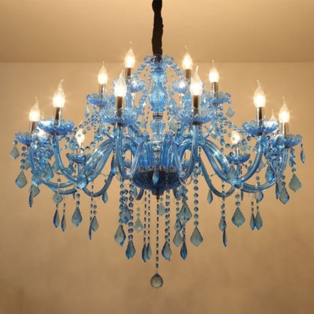 Lampadario a sospensione europeo in cristallo blu, 8+4/10+5/12+6 luci, E12/E14