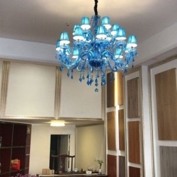 Lampadario a sospensione europeo in cristallo blu, 8+4/10+5/12+6 luci, E12/E14
