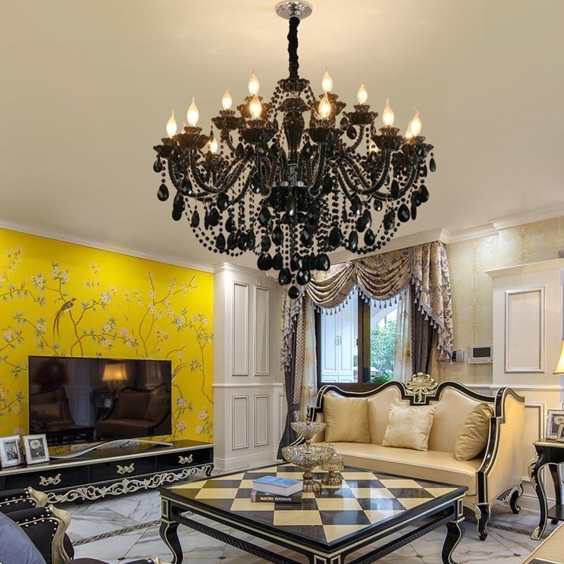 Lampadario in cristallo stile europeo, luce pendente nera