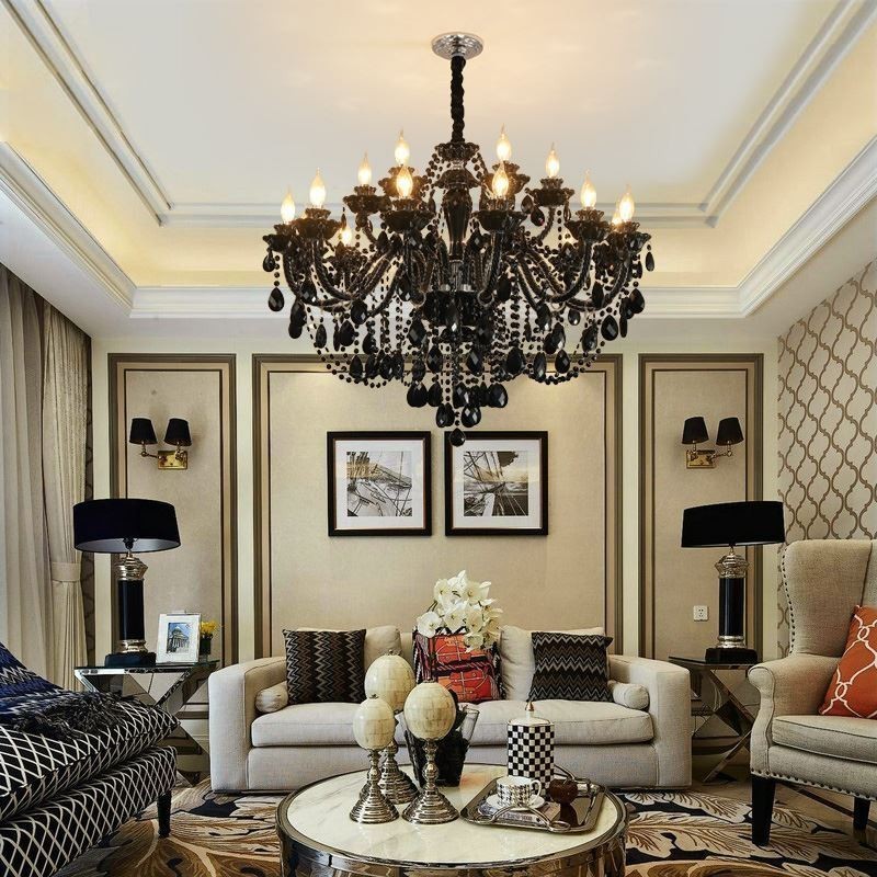 Lampadario in cristallo stile europeo, luce pendente nera
