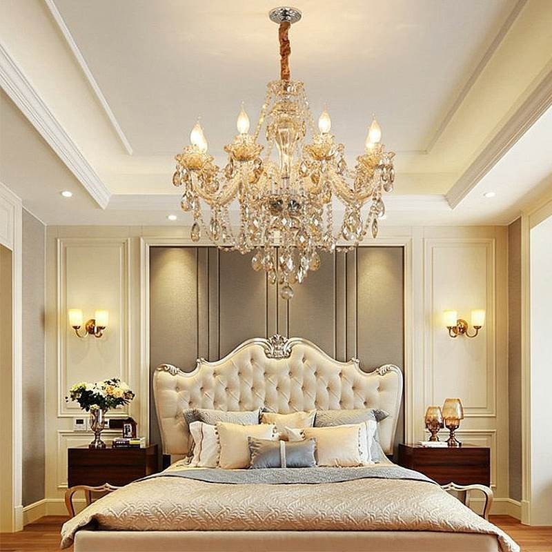 Lampadario in cristallo cognac, plafoniera in stile europeo