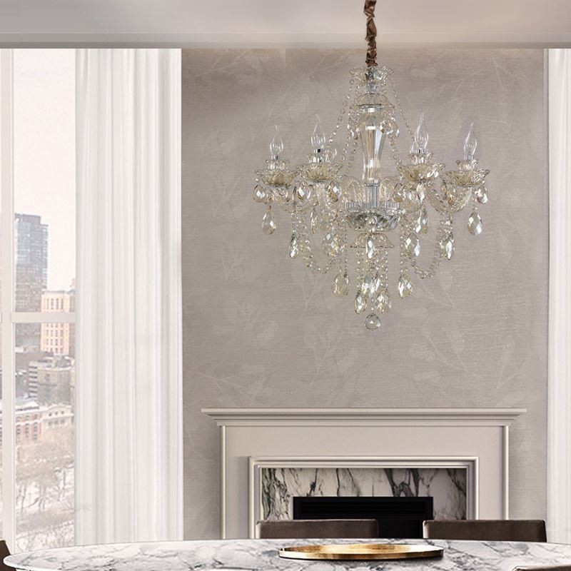 Lampadario in cristallo cognac, plafoniera in stile europeo