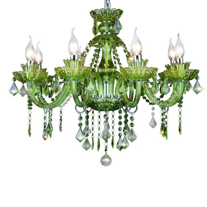 Lampadario a candela in cristallo verde stile europeo