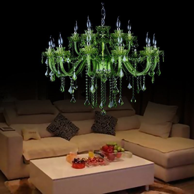 Lampadario a candela in cristallo verde stile europeo