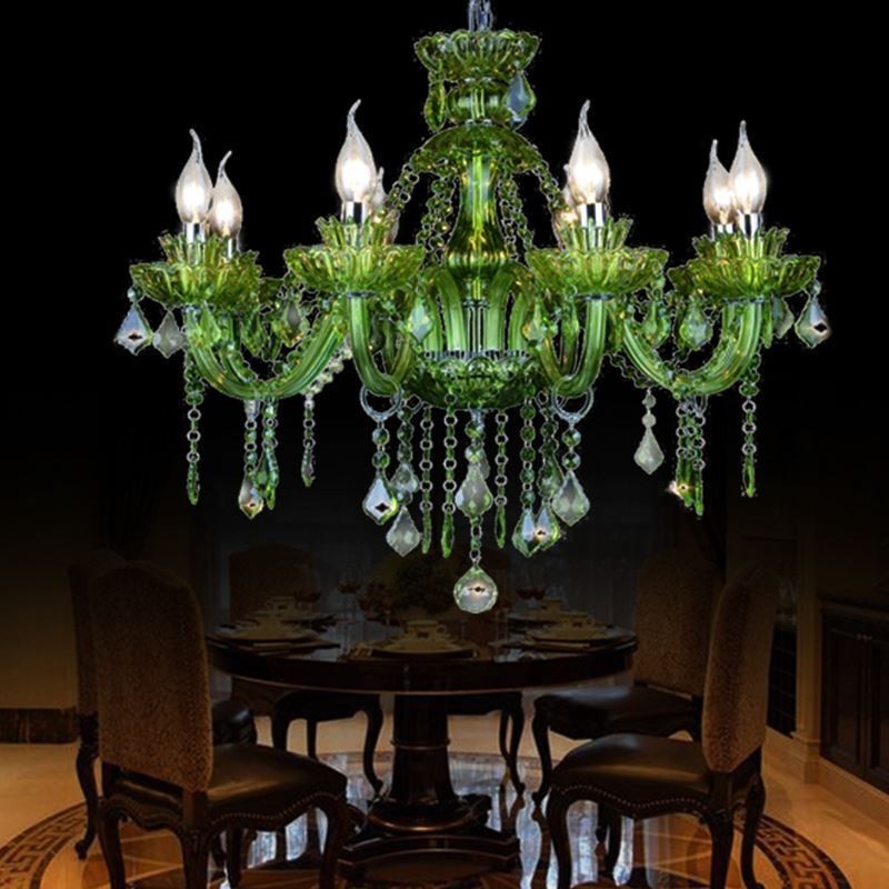 Lampadario a candela in cristallo verde stile europeo