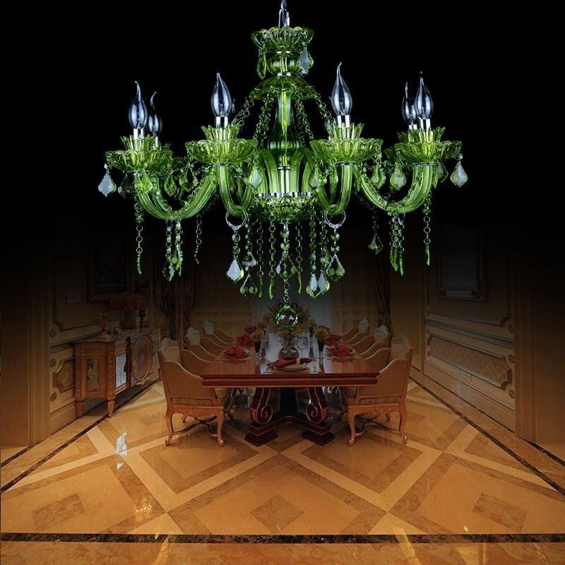 Lampadario a candela in cristallo verde stile europeo