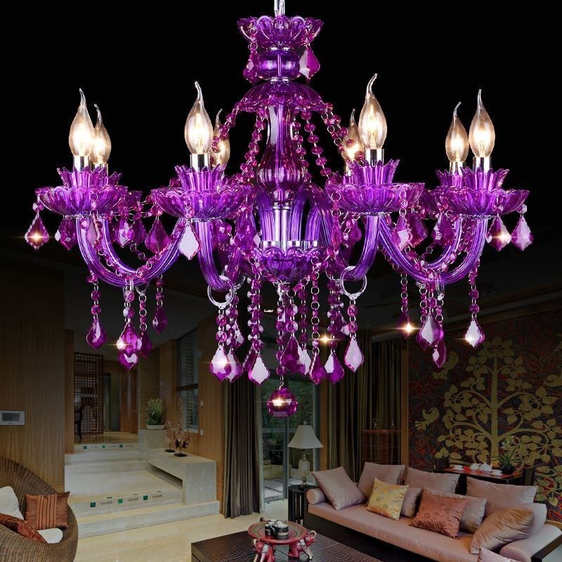 Lampadario europeo in cristallo viola
