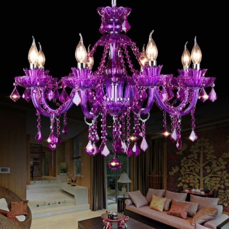 Lampadario europeo in cristallo viola