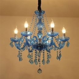 Lampadario a sospensione in cristallo blu stile europeo 6 luci E12/E14