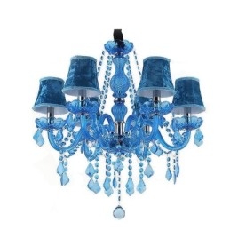 Lampadario a sospensione in cristallo blu stile europeo 6 luci E12/E14