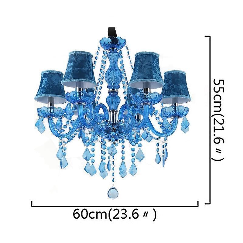 Lampadario a sospensione in cristallo blu stile europeo 6 luci E12/E14
