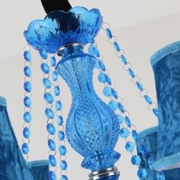 Lampadario a sospensione in cristallo blu stile europeo 6 luci E12/E14