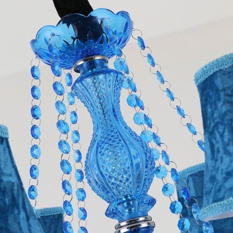 Lampadario a sospensione in cristallo blu stile europeo 6 luci E12/E14