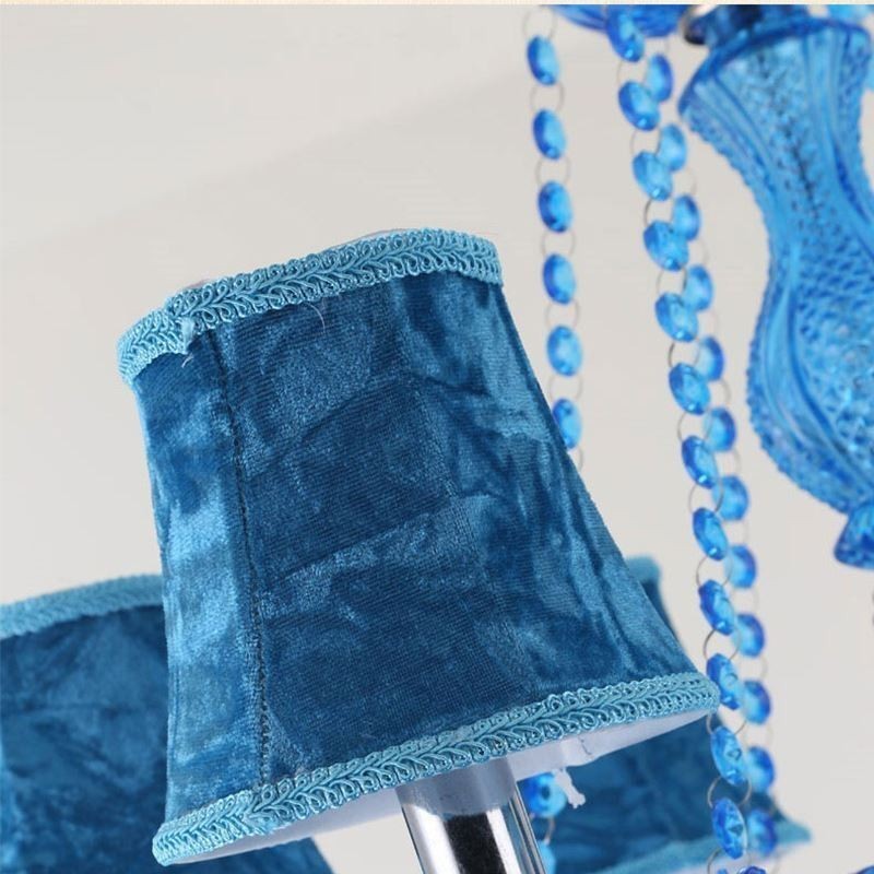 Lampadario a sospensione in cristallo blu stile europeo 6 luci E12/E14