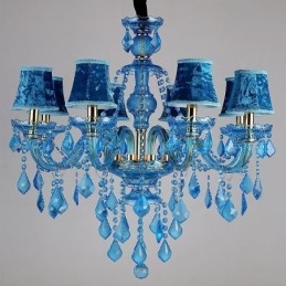Grande lampadario a sospensione in cristallo blu stile europeo