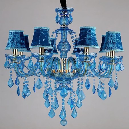 Grande lampadario a sospensione in cristallo blu stile europeo
