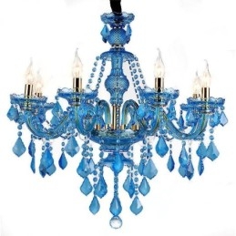 Grande lampadario a sospensione in cristallo blu stile europeo