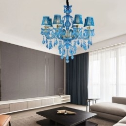 Grande lampadario a sospensione in cristallo blu stile europeo