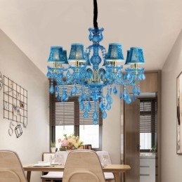 Grande lampadario a sospensione in cristallo blu stile europeo