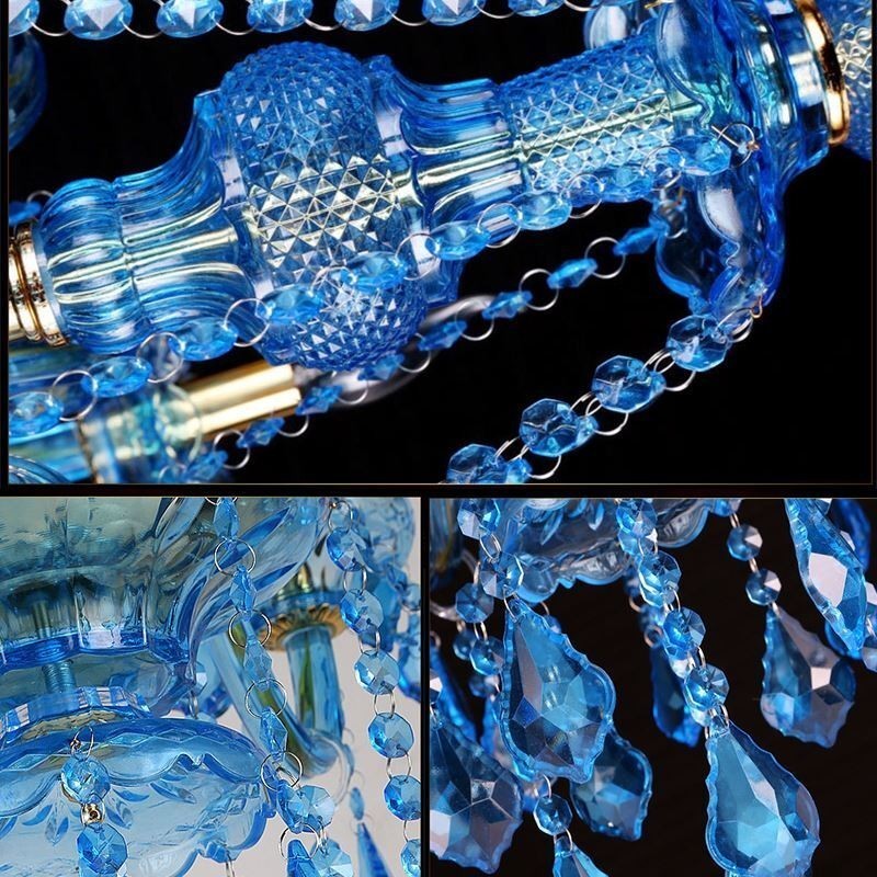 Grande lampadario a sospensione in cristallo blu stile europeo