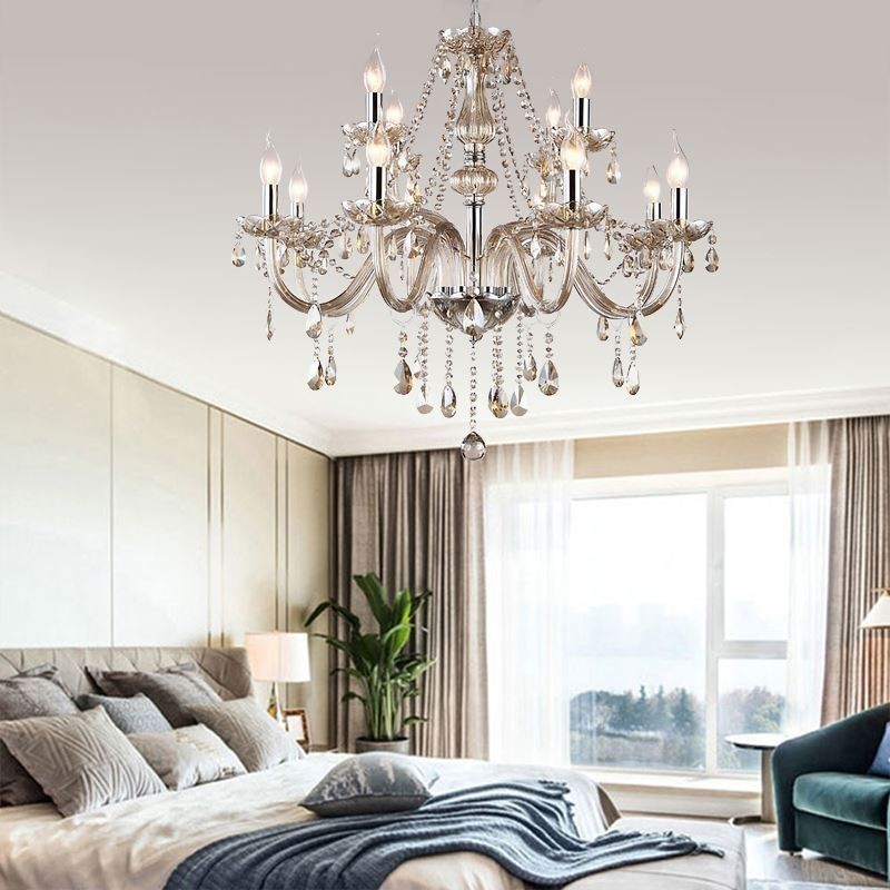 Lampadario a soffitto in cristallo cognac stile europeo