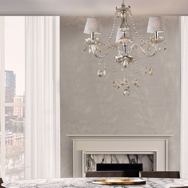 Lampadario classico in cristallo europeo color cognac