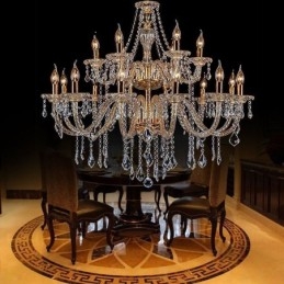 Lampadario a sospensione in cristallo di lusso con braccio filettato europeo dorato