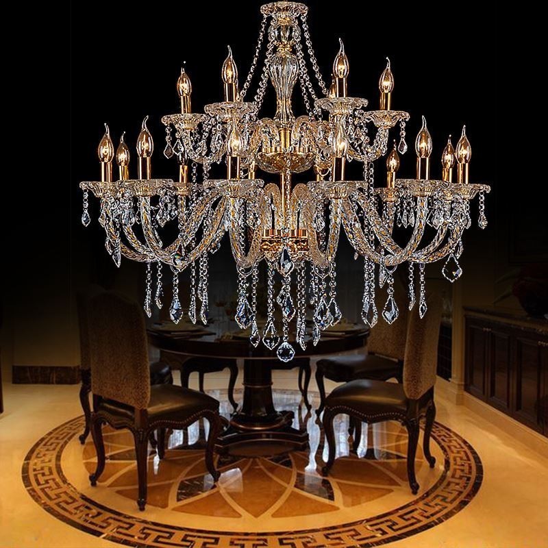 Lampadario a sospensione in cristallo di lusso con braccio filettato europeo dorato