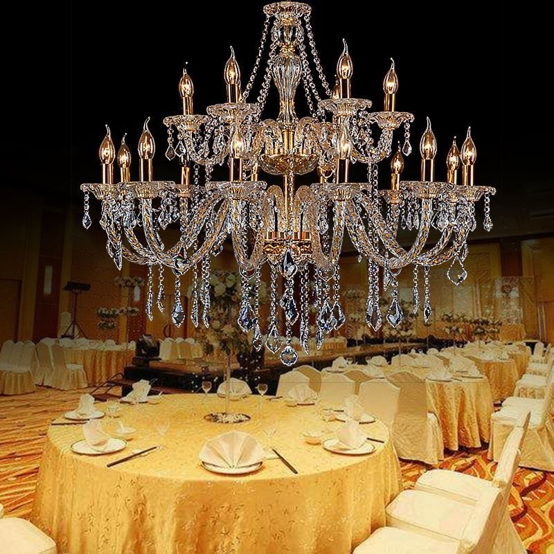 Lampadario a sospensione in cristallo di lusso con braccio filettato europeo dorato