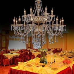 Lampadario a sospensione in cristallo di lusso con braccio filettato europeo dorato