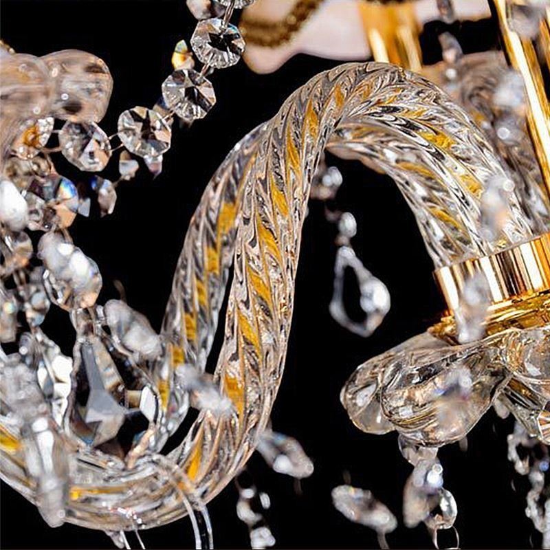 Lampadario a sospensione in cristallo di lusso con braccio filettato europeo dorato