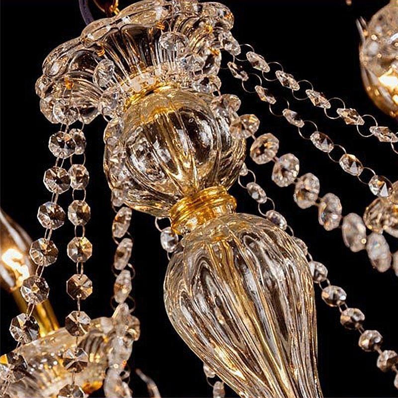 Lampadario a sospensione in cristallo di lusso con braccio filettato europeo dorato