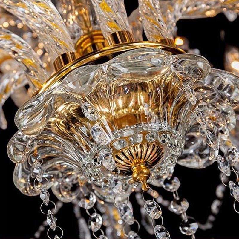 Lampadario a sospensione in cristallo di lusso con braccio filettato europeo dorato